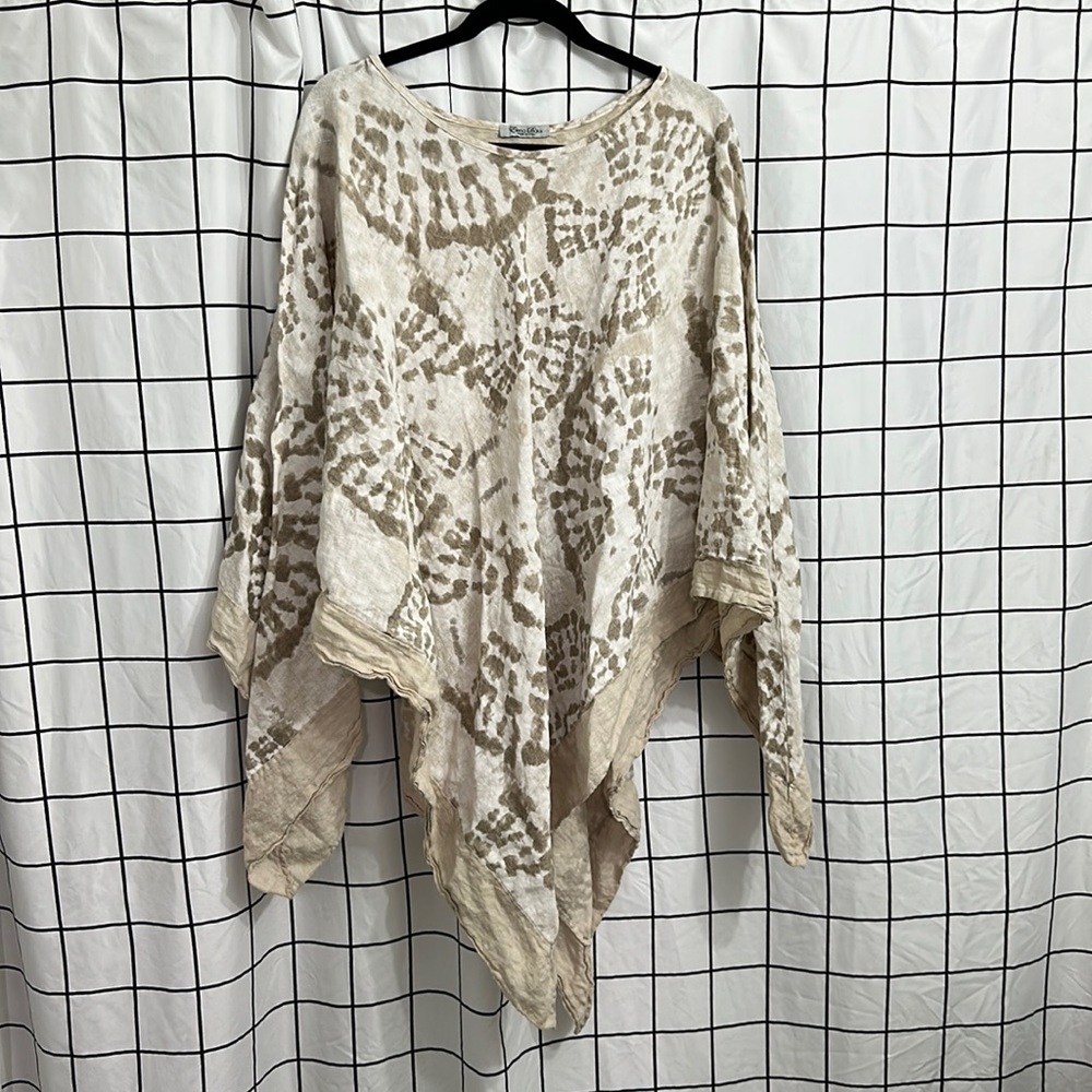 Elena Baldi 100% Linen Tan/cream Poncho